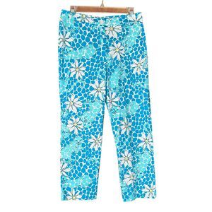 Lilly Pulitzer Liza Capri Pants Size 4 Blue White Leopard Lounge Stretch Cotton